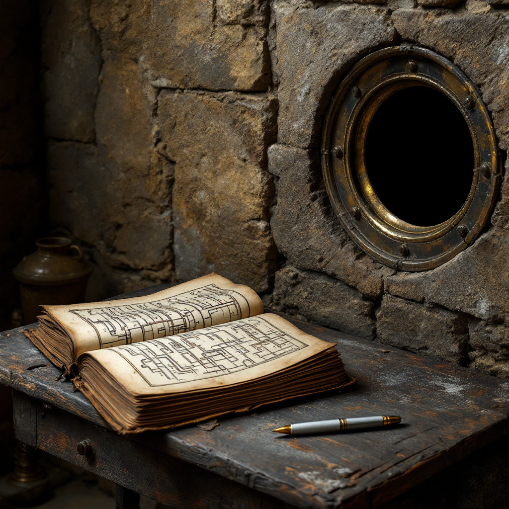 Historical investigation photograph - From Professor Blackwood’s Field Notes (dated February 11, 2025) > "The archite...