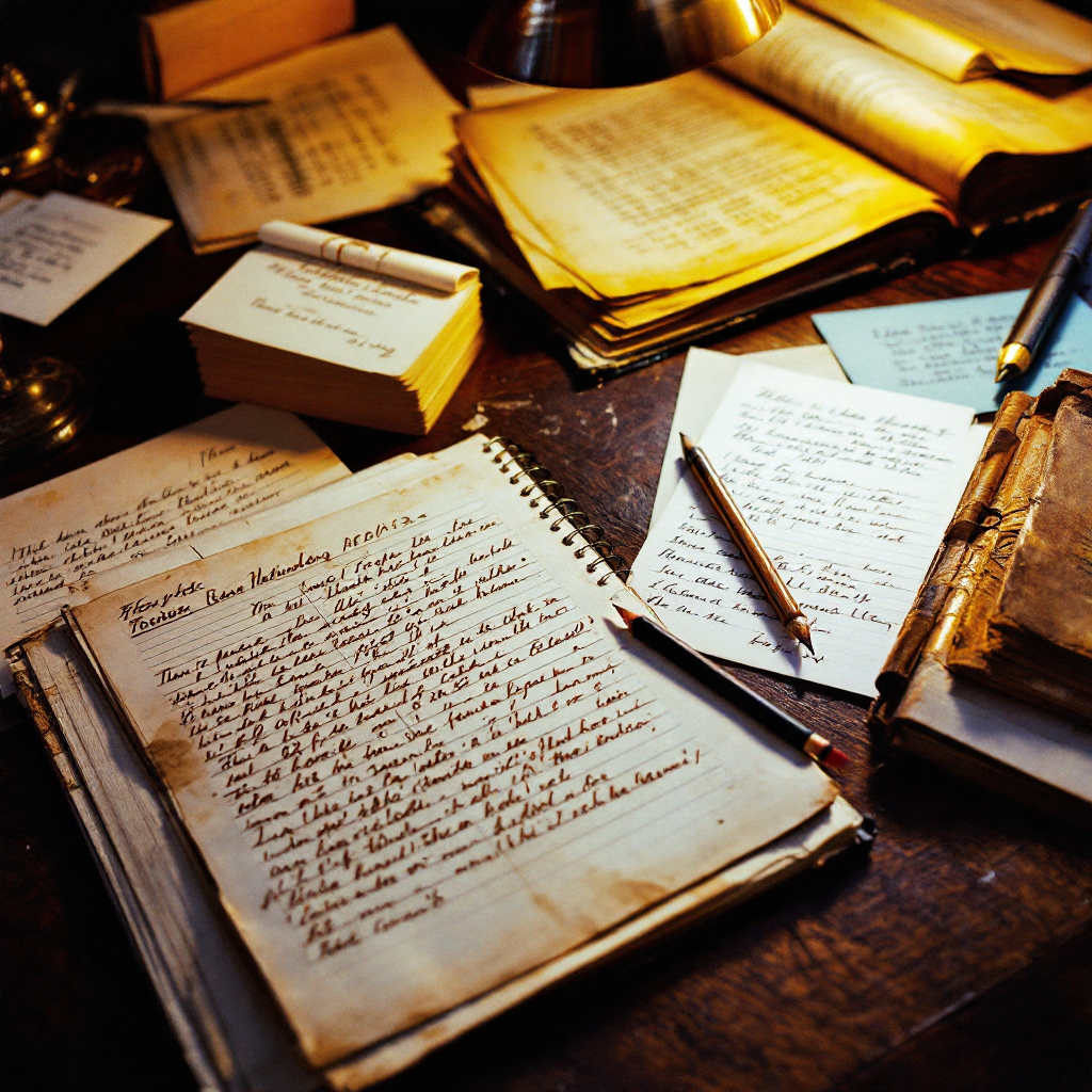 Historical investigation photograph - What I brought with me  The Assistant's journal. The Professor's field notes, ph...